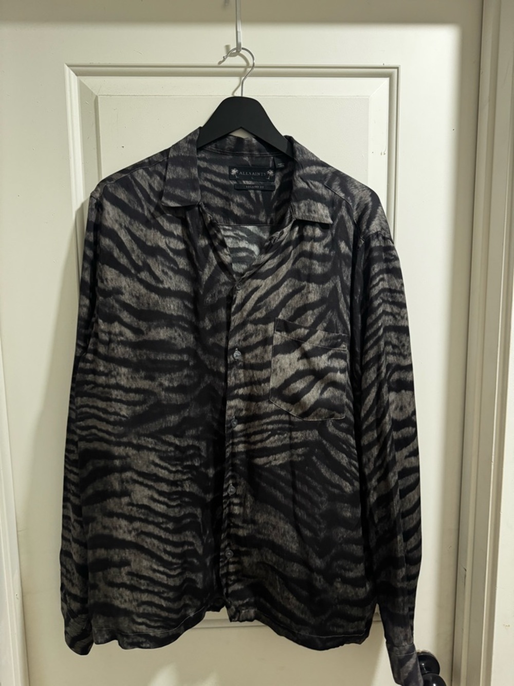 Allsaints | Button-Up Long Sleeve Shirt - Zebra Black & Gray